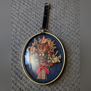 Vintage Cideart Oval Glass Art with Dried Floral Arrangement
